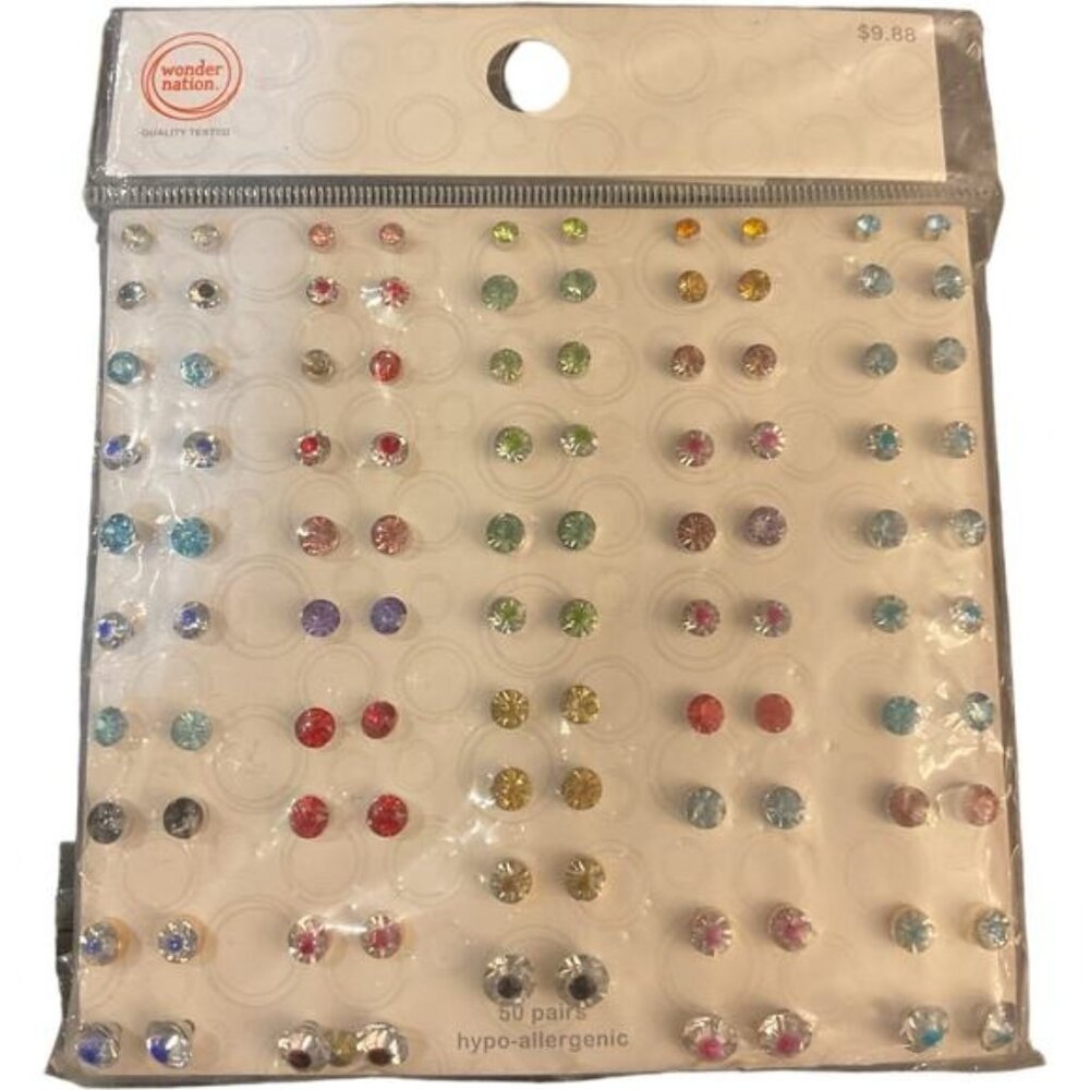 Walmart Wonder Nation 50 Pairs Hypo-Allergenic Stud Pierced Earrings